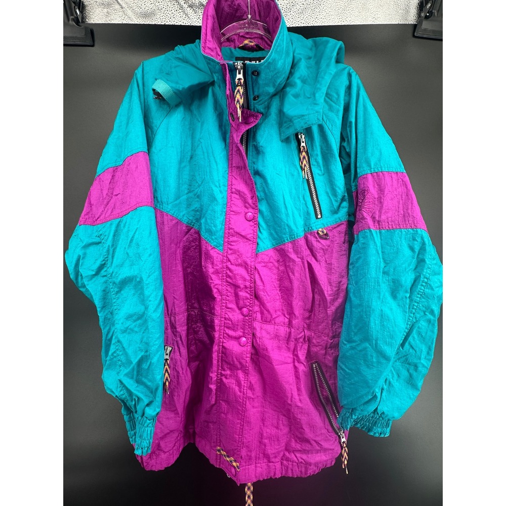 Vintage 90s Helly Hansen‎ Windbreaker Jacket Teal Purple Colorblock Size L